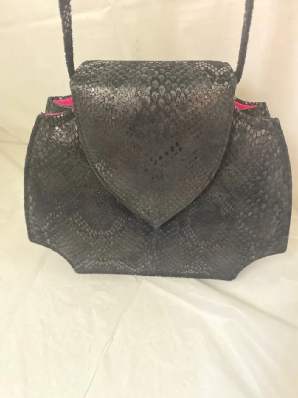 Michelle LaLonde Black Python-Embossed Structured Bag--Wearable Art